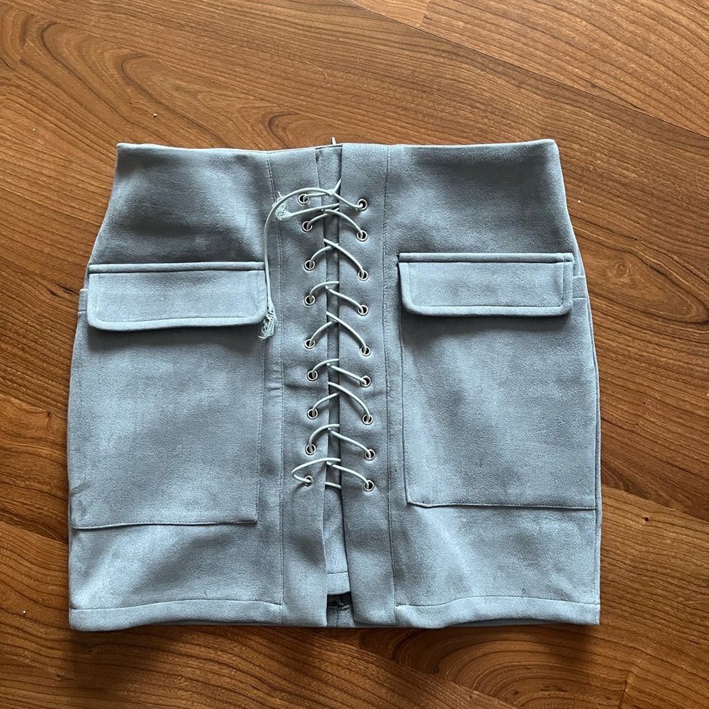 Gray Suede Lace Up Skirt